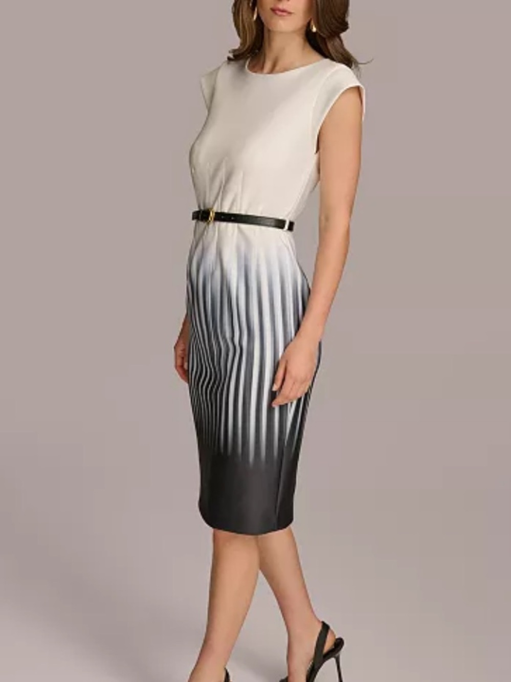 Donna Karan New York Ombre Pleated Sheath Dress with Belt size 10 NWT - Picture 2 of 11